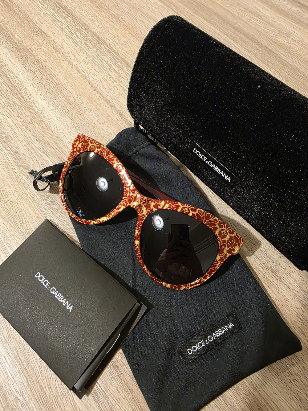 Dolce & Gabbana Red and Gold Baroque Cat-Eye Sunglasses